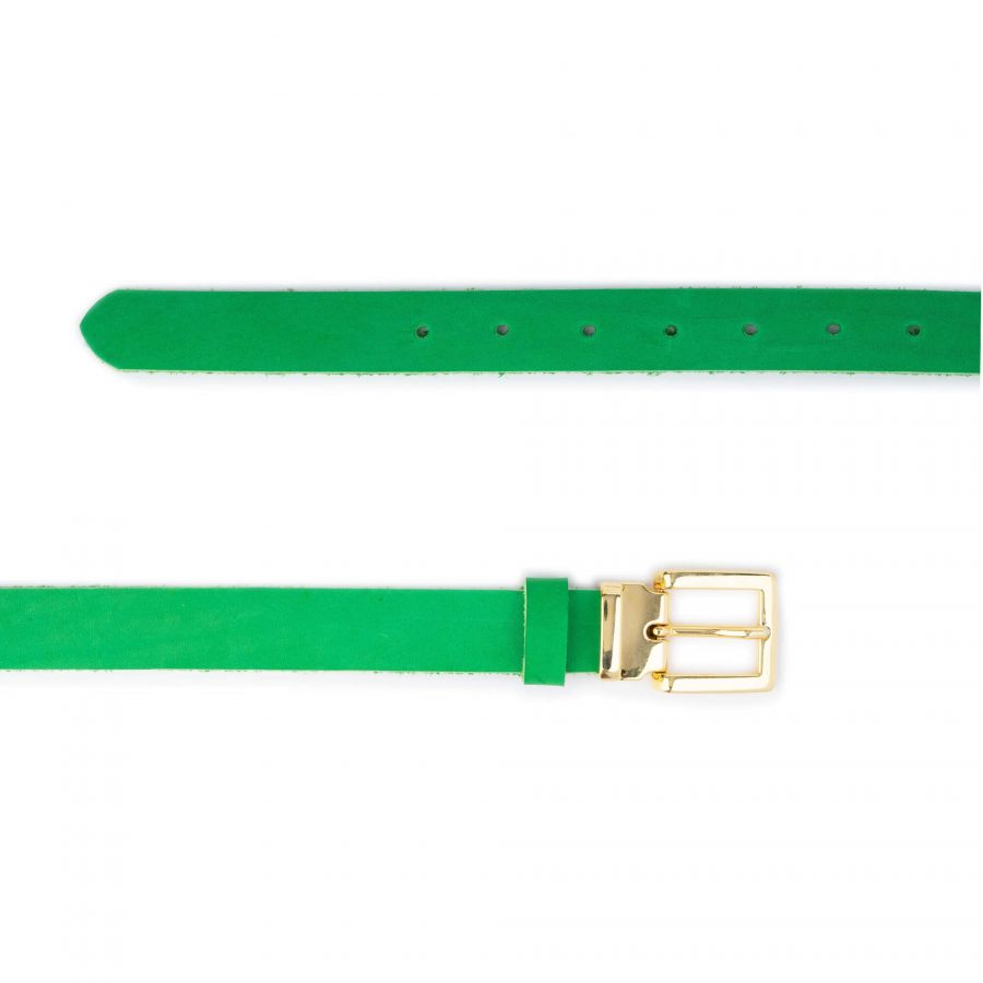 bright green leather belt with gold buckle 2