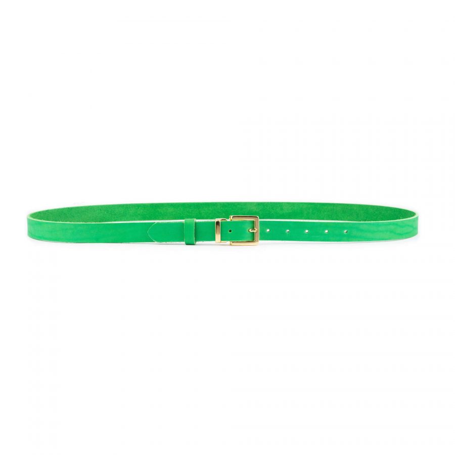 bright green leather belt with gold buckle 3