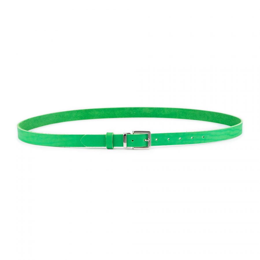 bright green leather belt with silver buckle 2