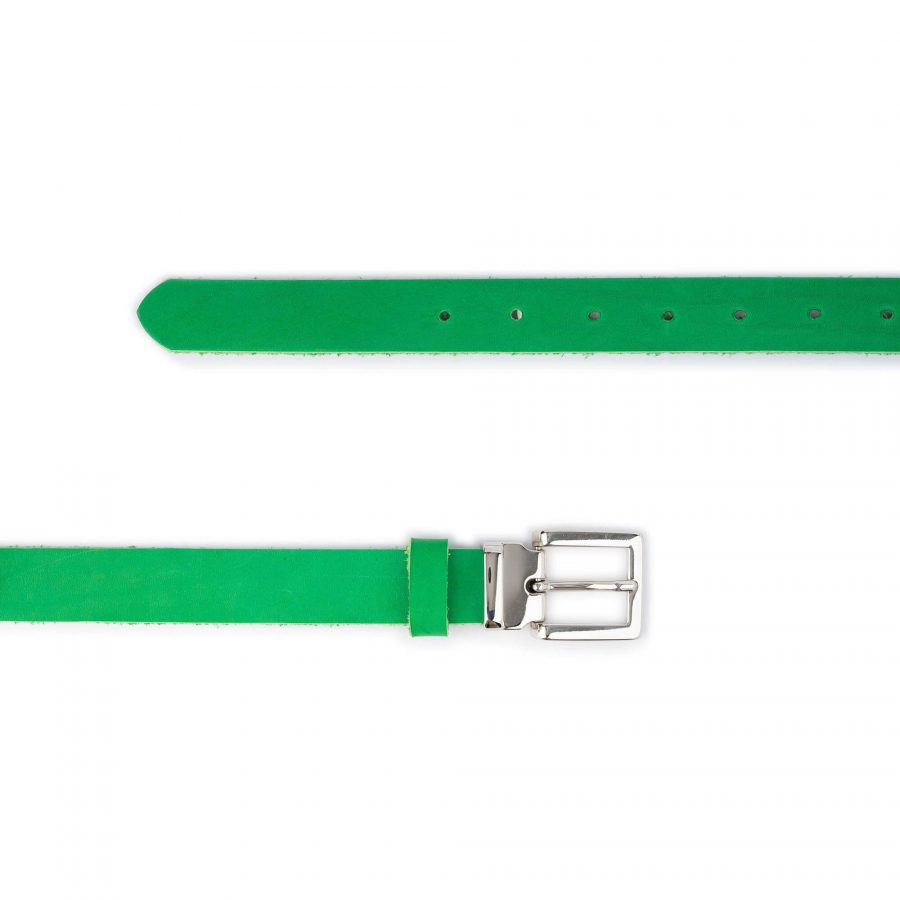 bright green leather belt with silver buckle 3