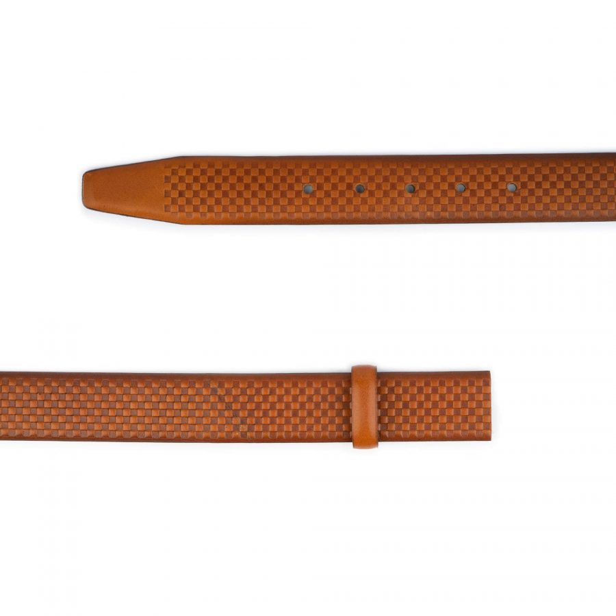 brown high quality leather belt strap check emboss 2