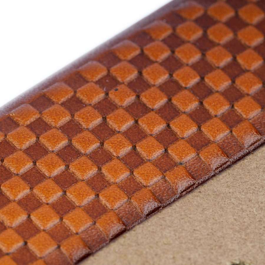 brown high quality leather belt strap check emboss 4