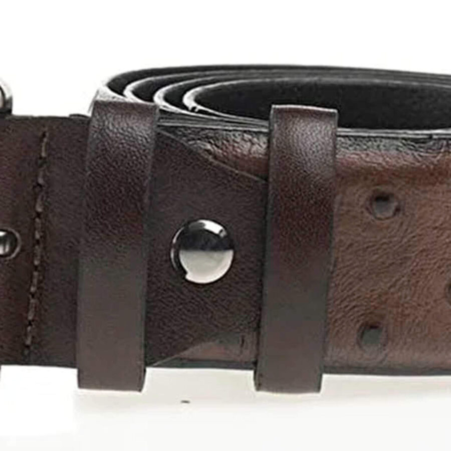 brown ostrich belt for men embossed leather 3