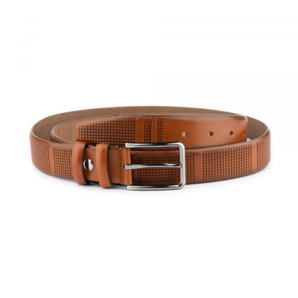 check laser cut leather mens light brown dress belt 1 28 42 usd75 LASCUT35BROYRT