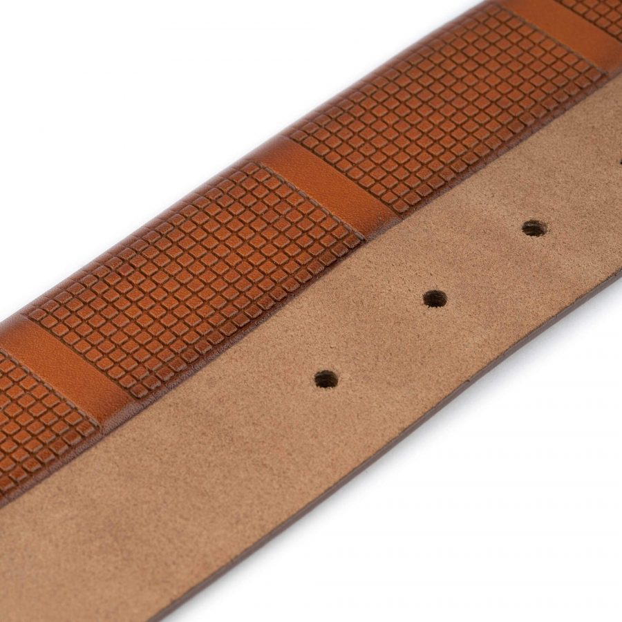 check laser cut leather mens light brown dress belt 5