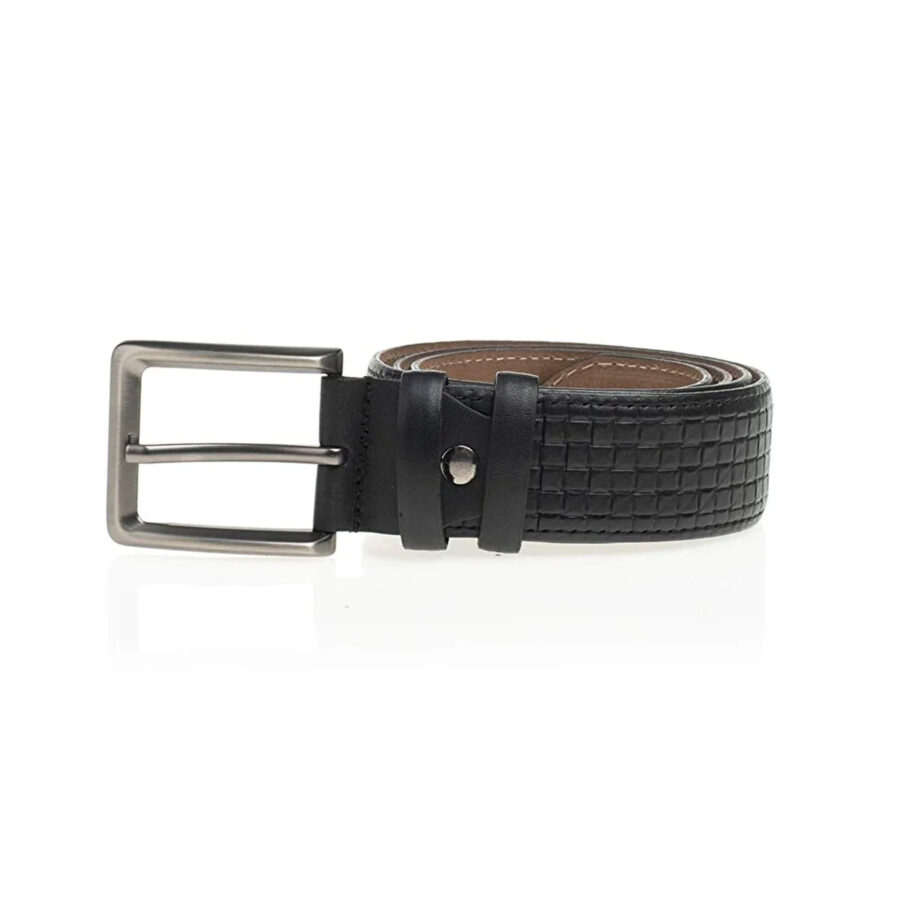 embossed check leather belt black mens 4