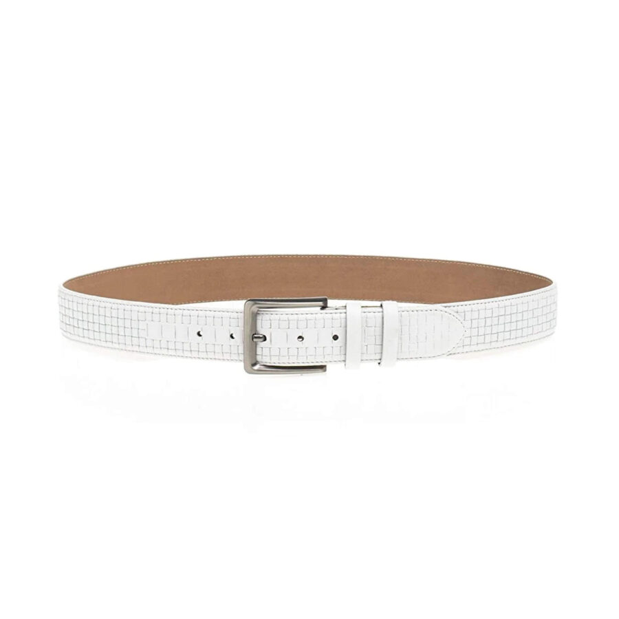 embossed check leather belt white mens 1 CHEWHI35EMBSLY