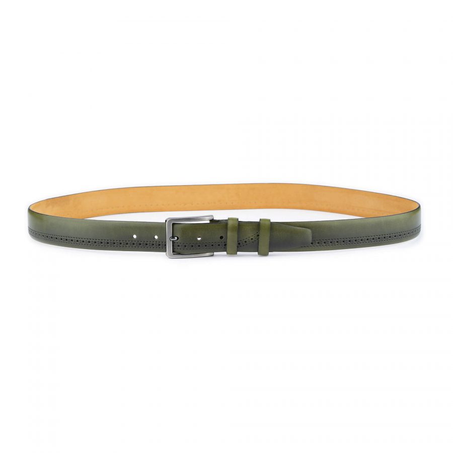 green leather mens luxury belt with perforated strap 2