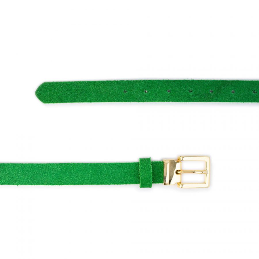 green suede leather belt with gold buckle 2