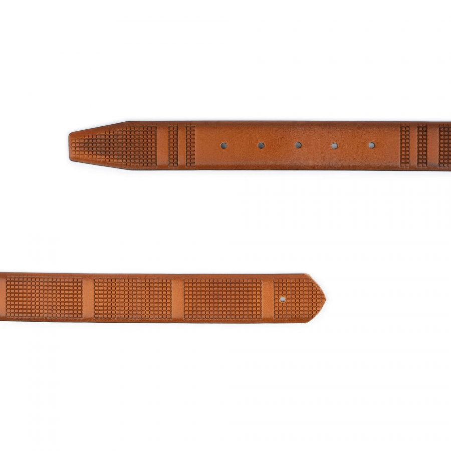 laser cut leather belt strap light brown check 2