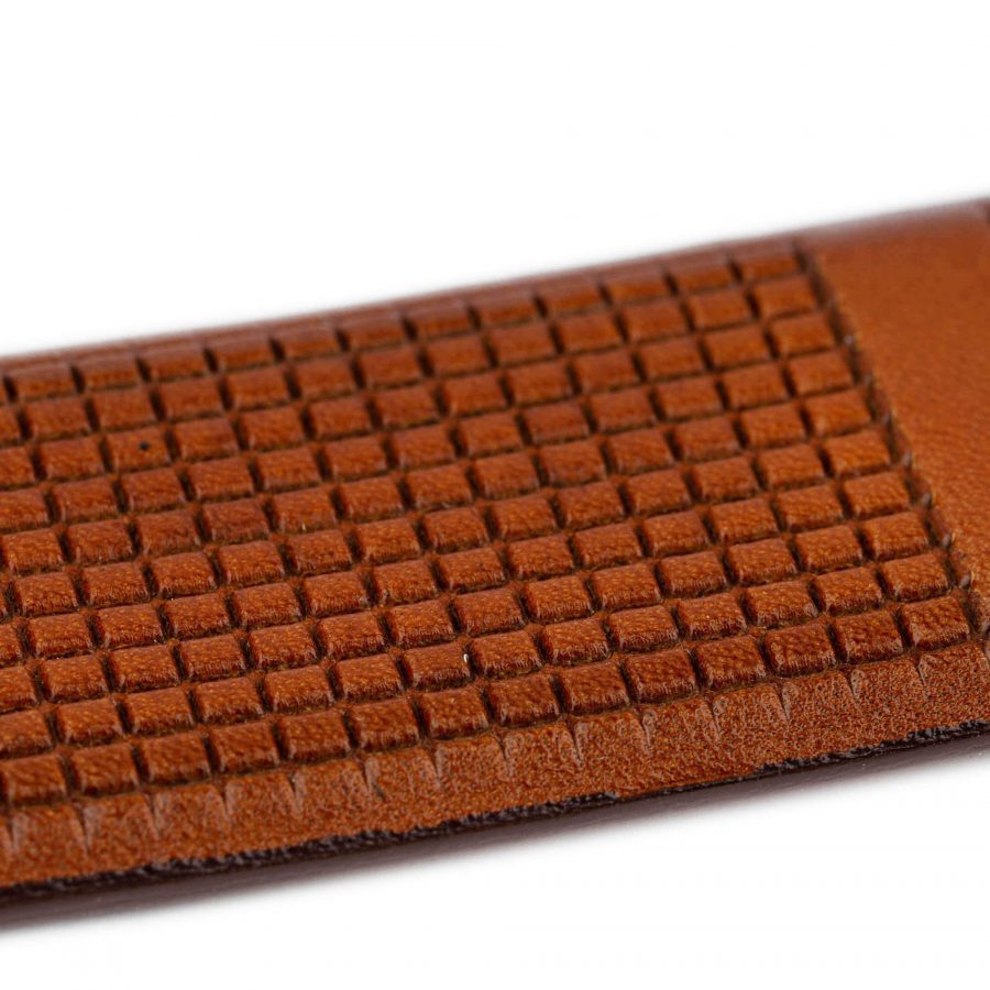 laser cut leather belt strap light brown check 3