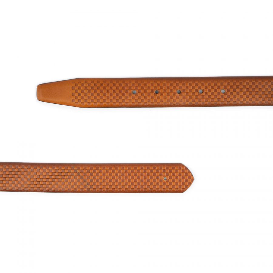 light brown check embossed leather belt strap 2