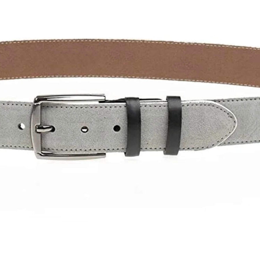 light grey suede belt with black leather loops 2