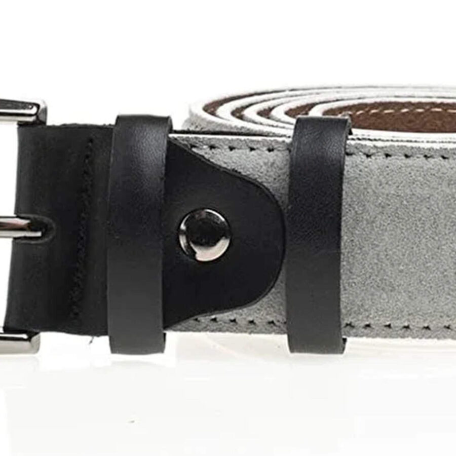 light grey suede belt with black leather loops 3