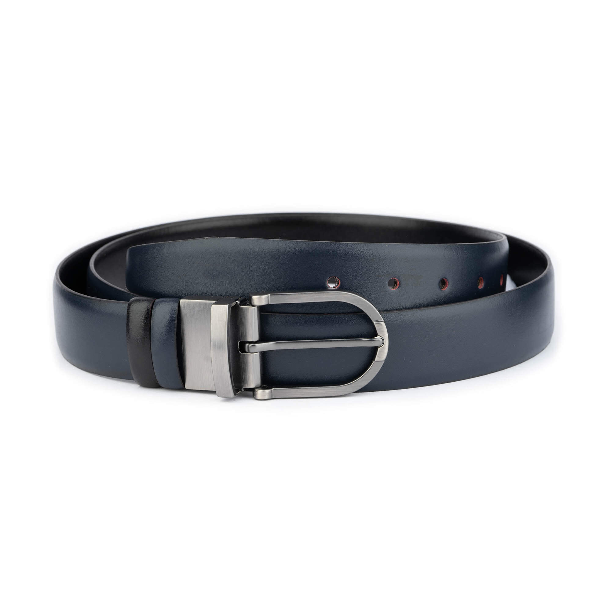 Mens Navy And Black Leather Reversible Belt