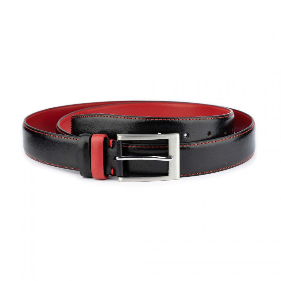 mens black fashion belt with red stitching 1 28 40 usd35 REDSTI35BLASIL