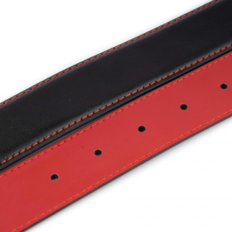 mens black fashion belt with red stitching 3