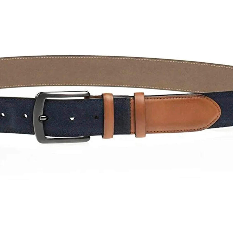 navy blue suede belt with brown leather tip 2