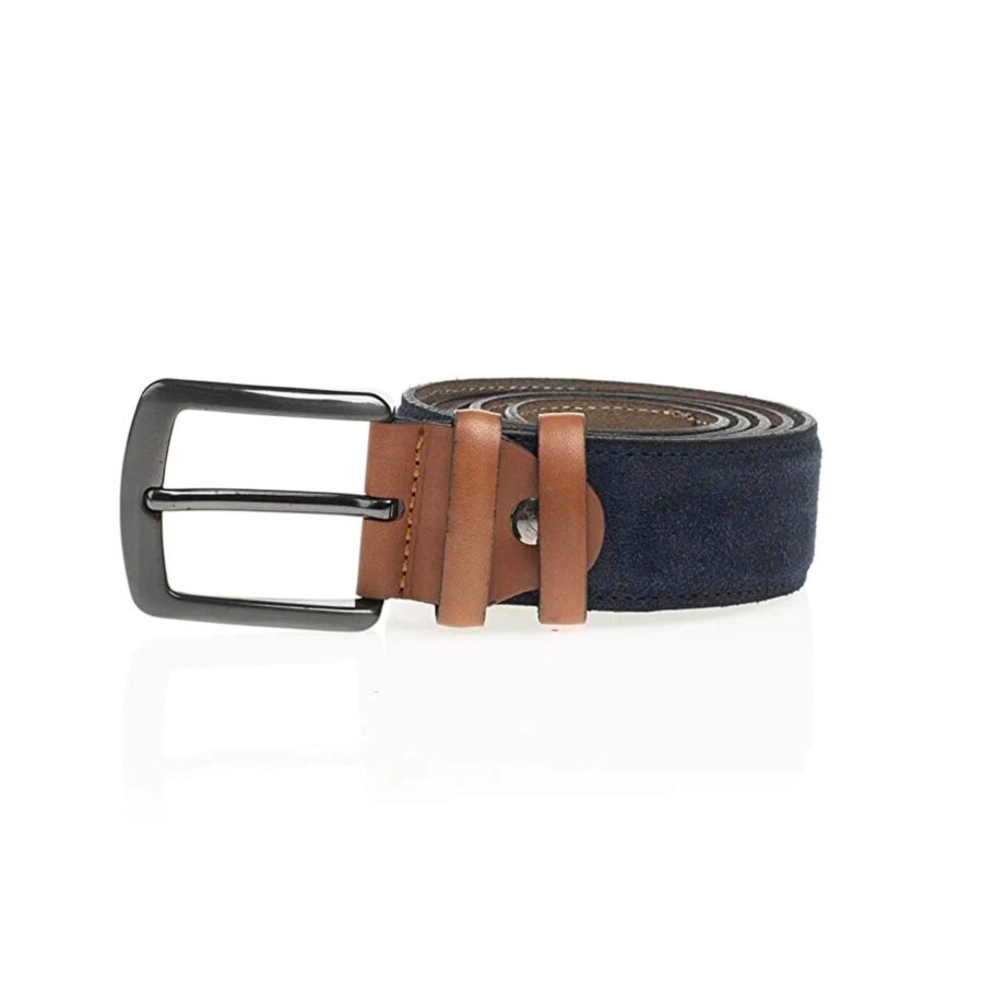 navy blue suede belt with brown leather tip 4