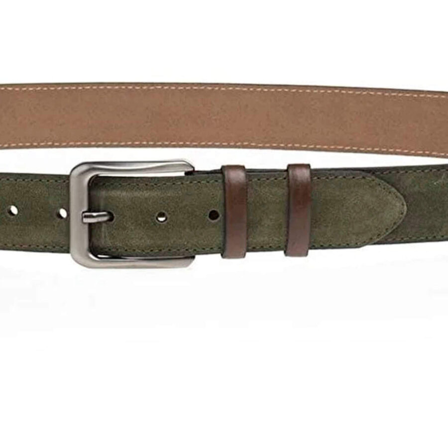 olive green suede leather belt with brown loops 2