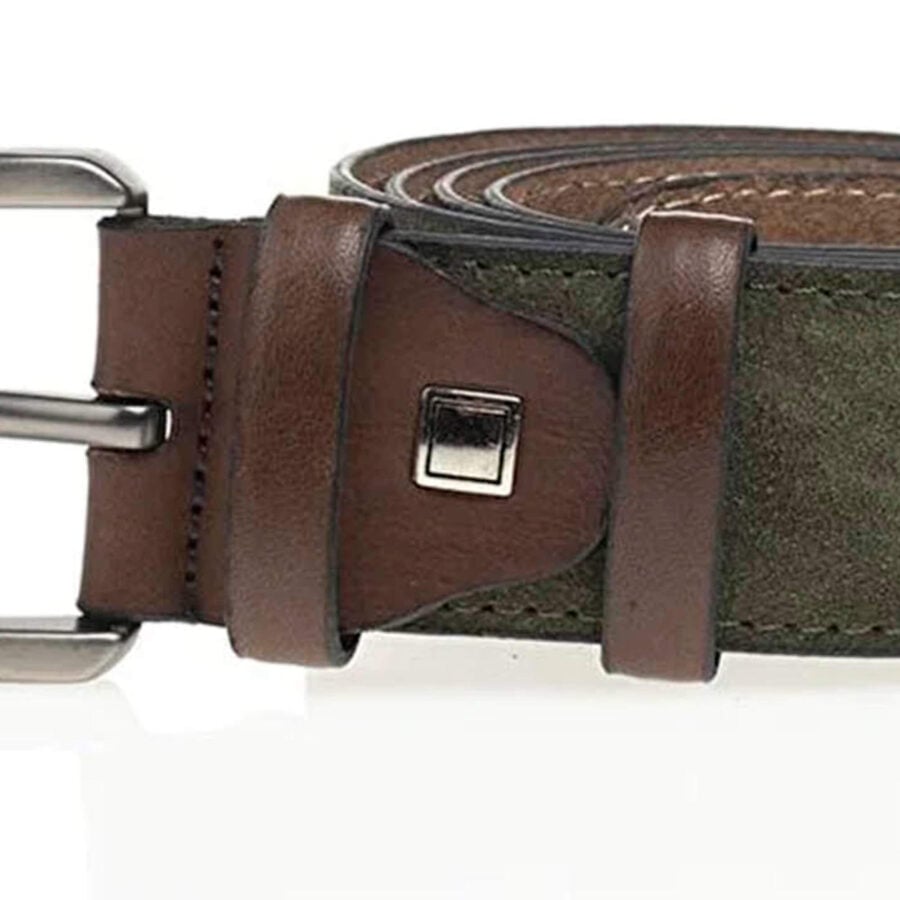 olive green suede leather belt with brown loops 3