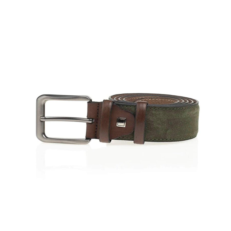 olive green suede leather belt with brown loops 4