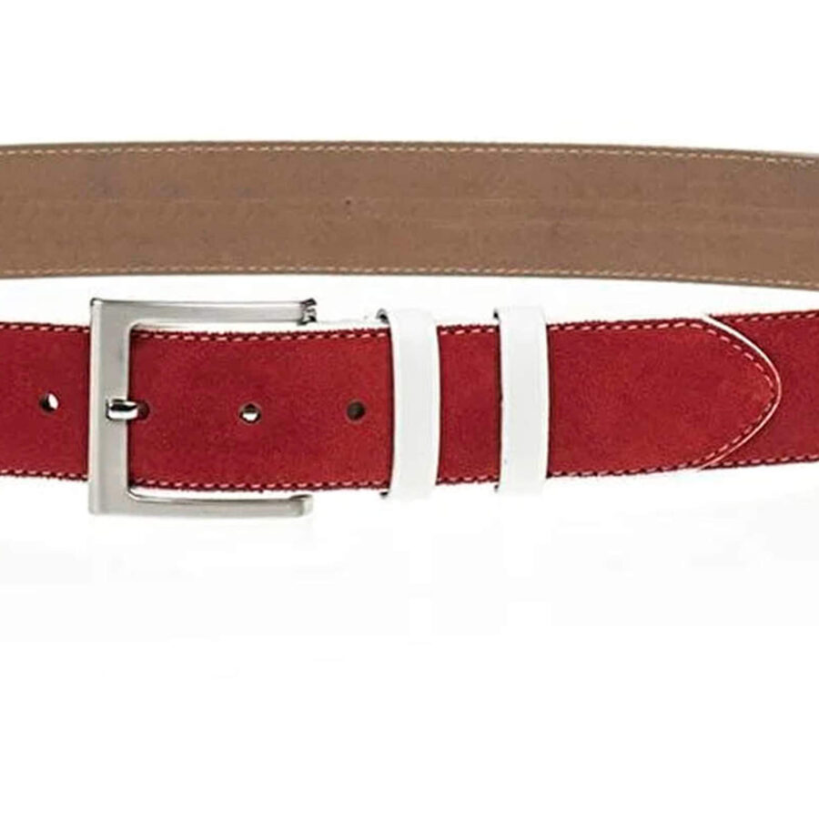 red suede belt with white leather loops 2