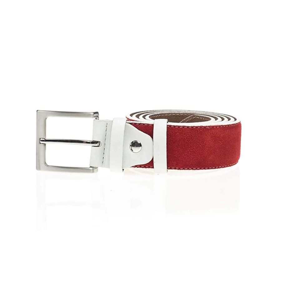 red suede belt with white leather loops 4