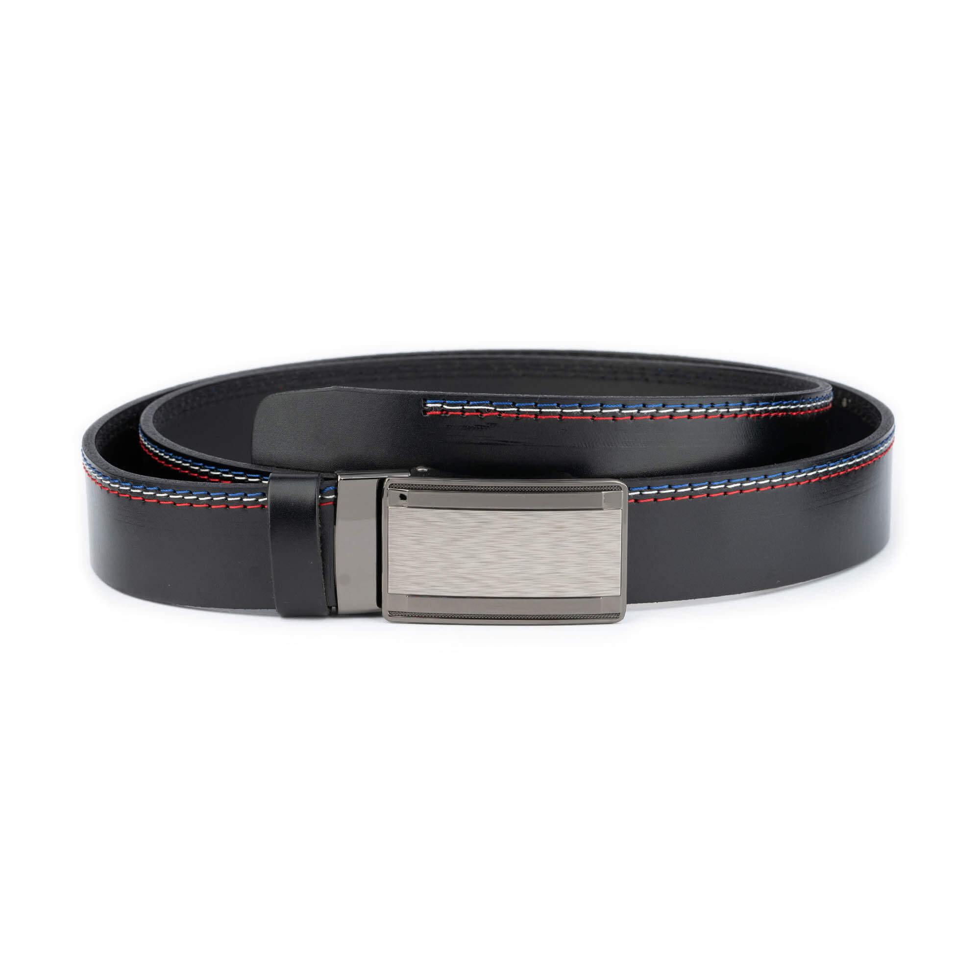 Buy Silent Buckle Black Belt Without Holes - Colorful Stitching ...