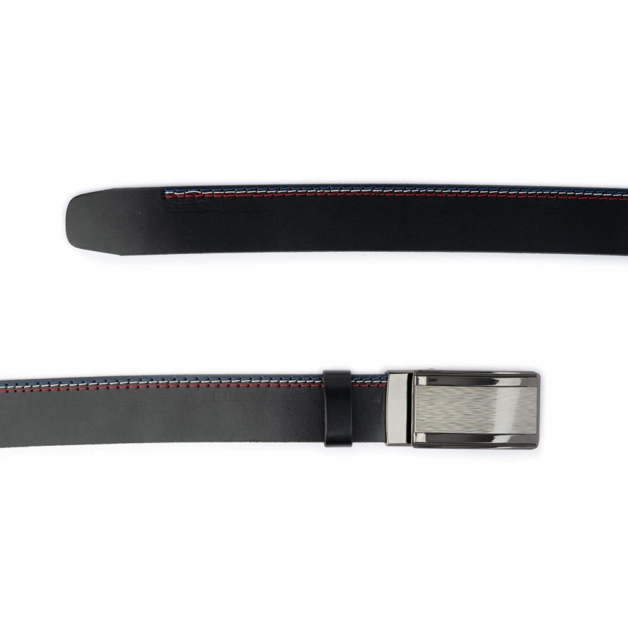 silent buckle black belt without holes colorful stitching 2
