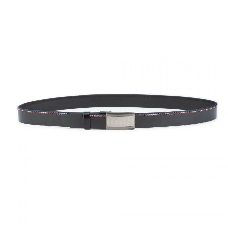 silent buckle black belt without holes colorful stitching 4