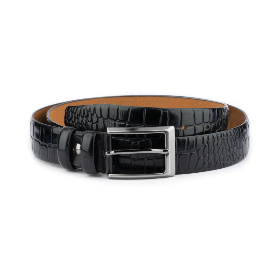 Black Embossed Croc Calf Belt 3 5 cm 1 CROBLA35NOSEMB