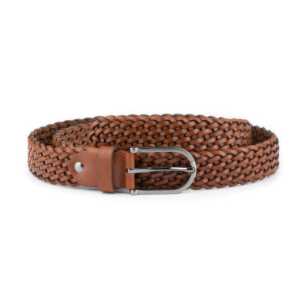 Cognac Full Grain braided Leather Belt 1 LIGBRO35WOVBRA