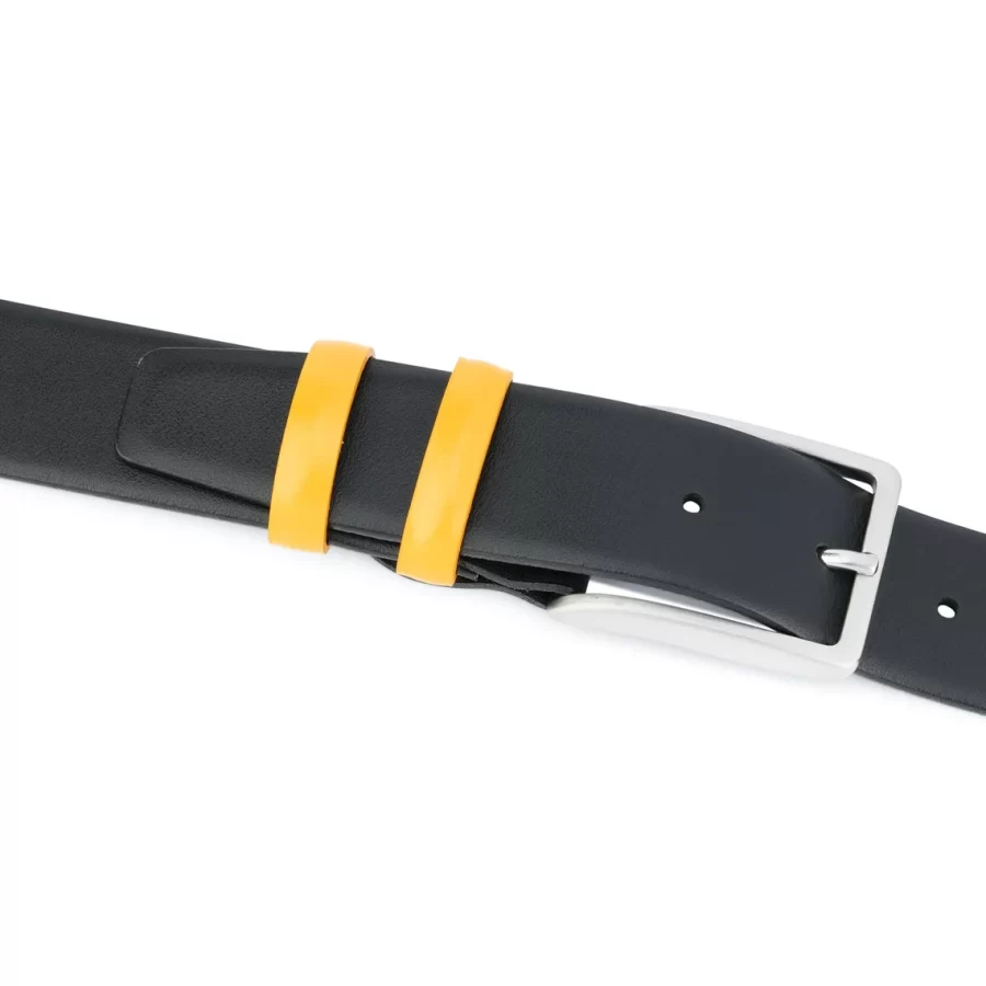 Mens Black Leather Belt With Yellow Loops 3 5 Cm 2
