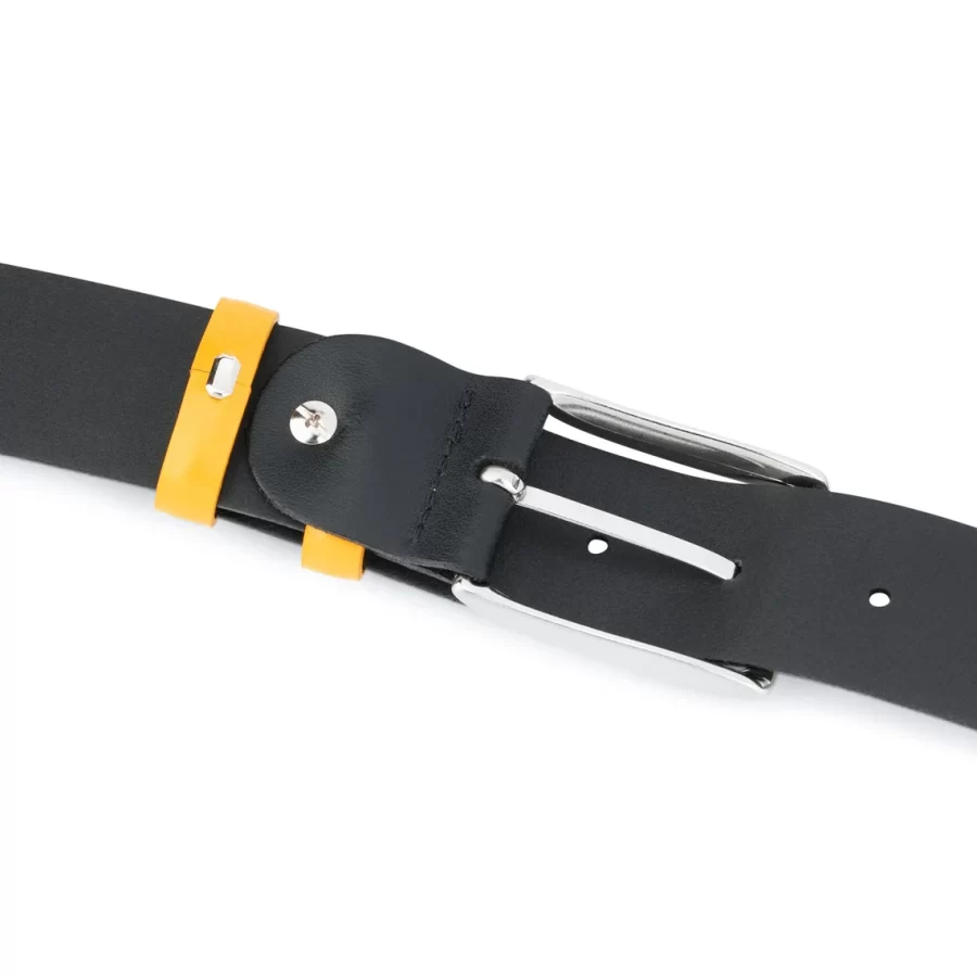 Mens Black Leather Belt With Yellow Loops 3 5 Cm 4