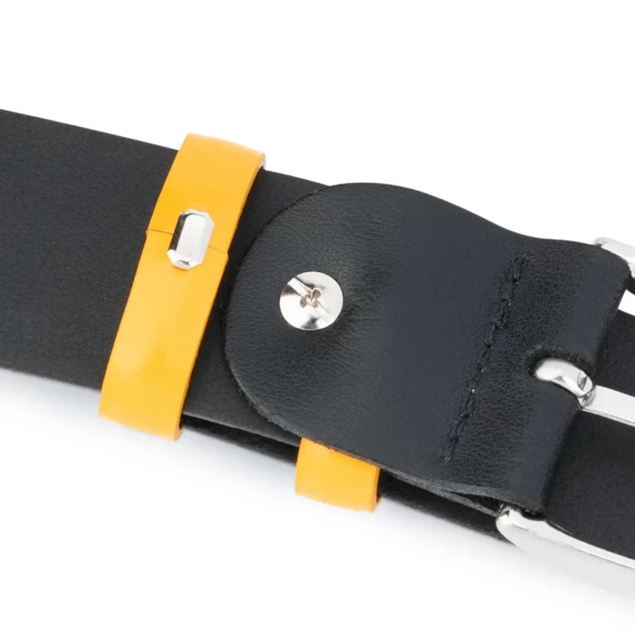 Mens Black Leather Belt With Yellow Loops 3 5 Cm 6