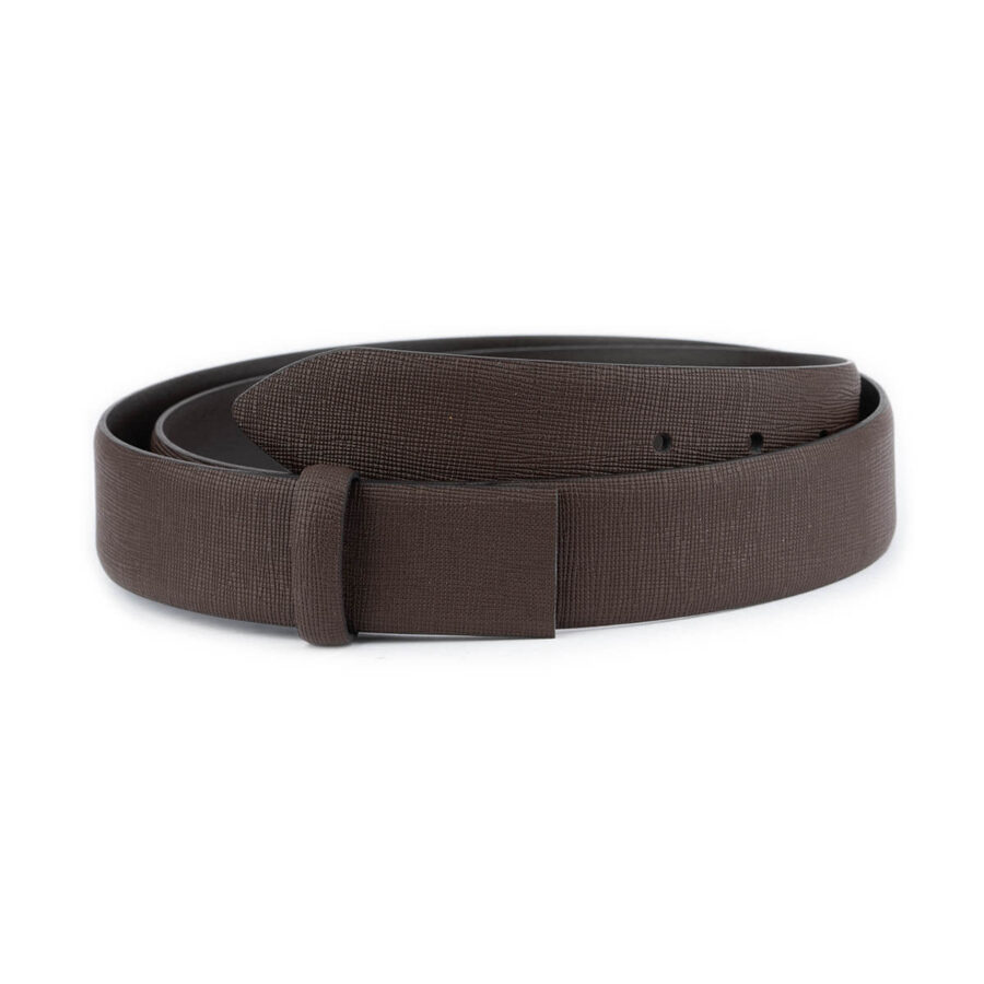 brown saffiano leather belt strap for buckles 3 5 cm 1 BROSAF35CUTNRD