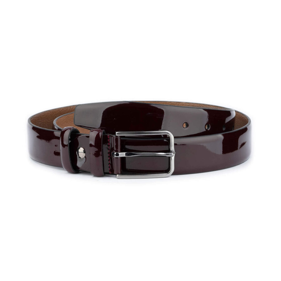 burgundy patent leather belt for men 1 PATBUR35NOSSMO