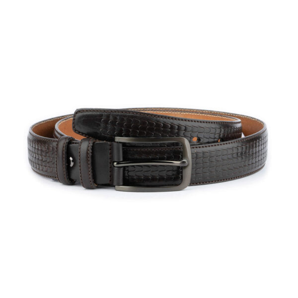 dark brown mens fashion belt embossed 1 EMBBRO3542DRKAML