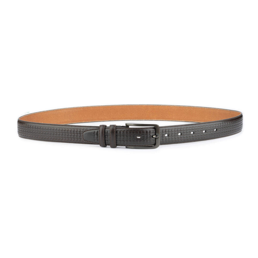 dark brown mens fashion belt embossed 2