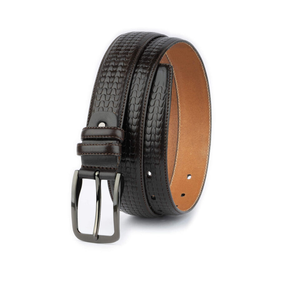 dark brown mens fashion belt embossed 4