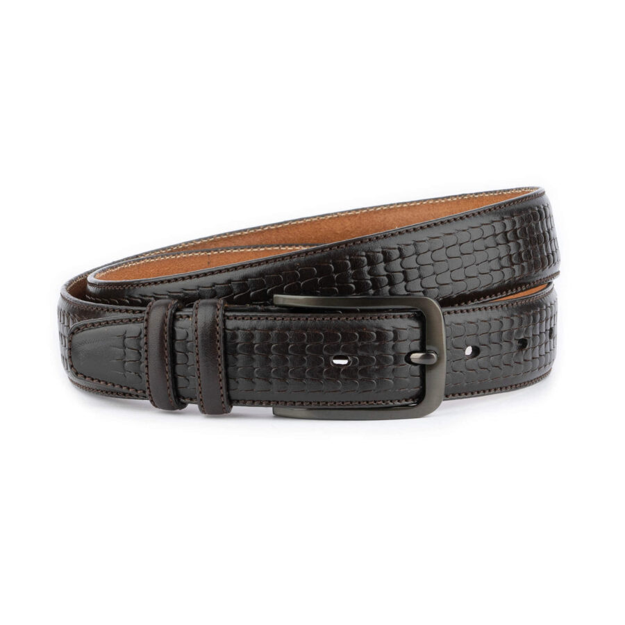 dark brown mens fashion belt embossed 5