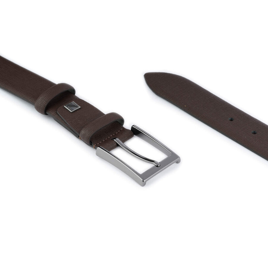 high quality brown saffiano leather belt for men 3