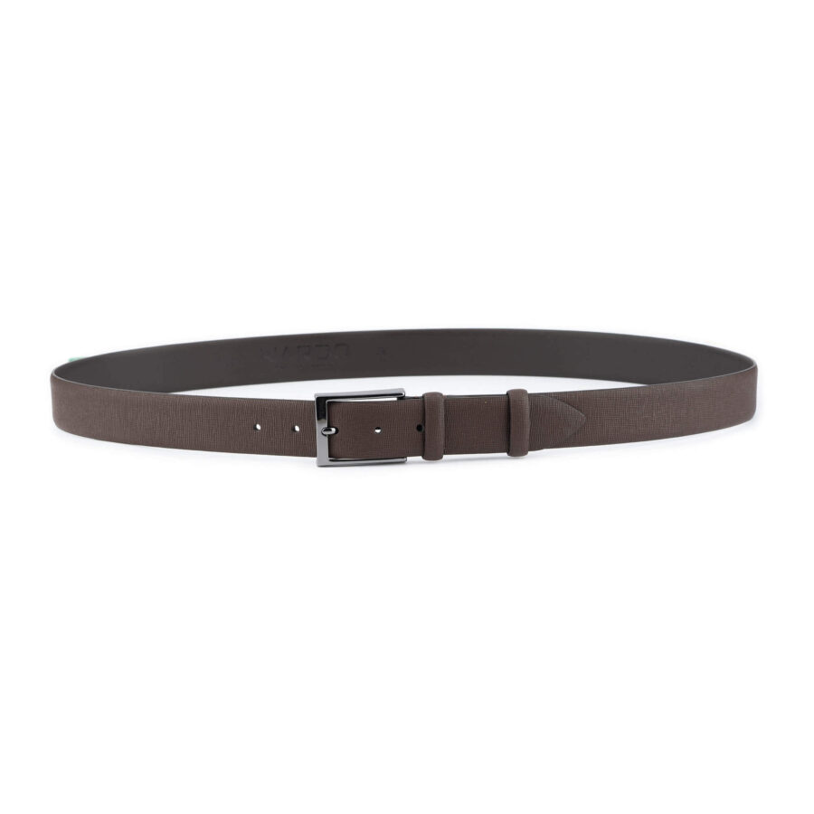 high quality brown saffiano leather belt for men 4