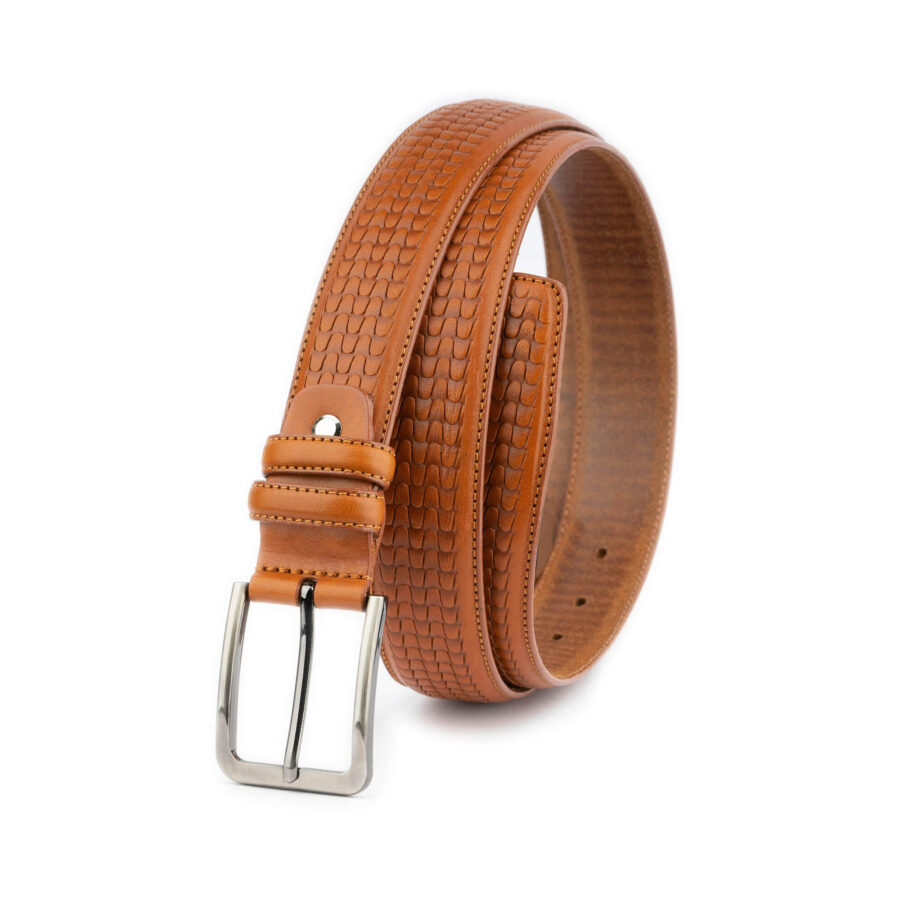 light brown mens fashion belt embossed 7