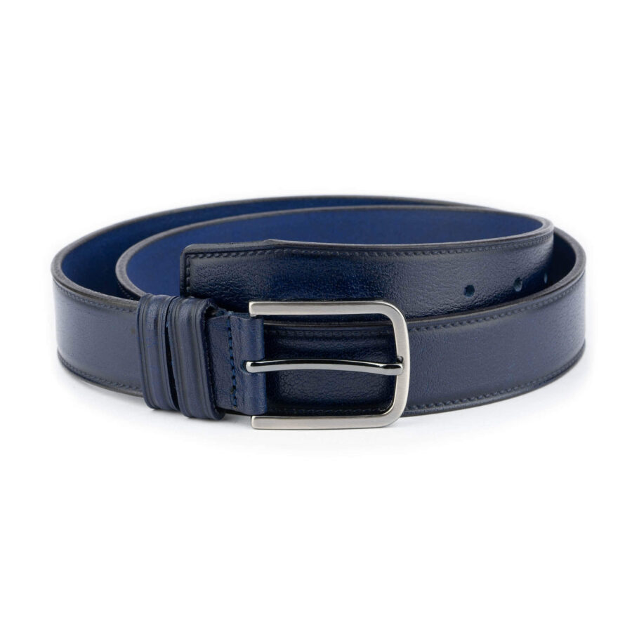 mens blue genuine leather belt with buckle 1 BLUPLA35STIKAR