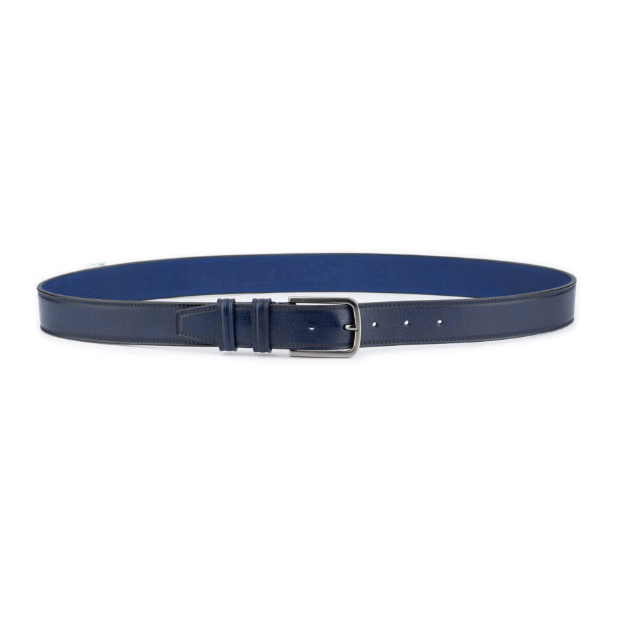 mens blue genuine leather belt with buckle 2
