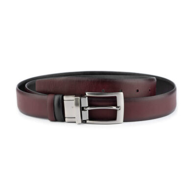 mens burgundy black reversible leather belt 3