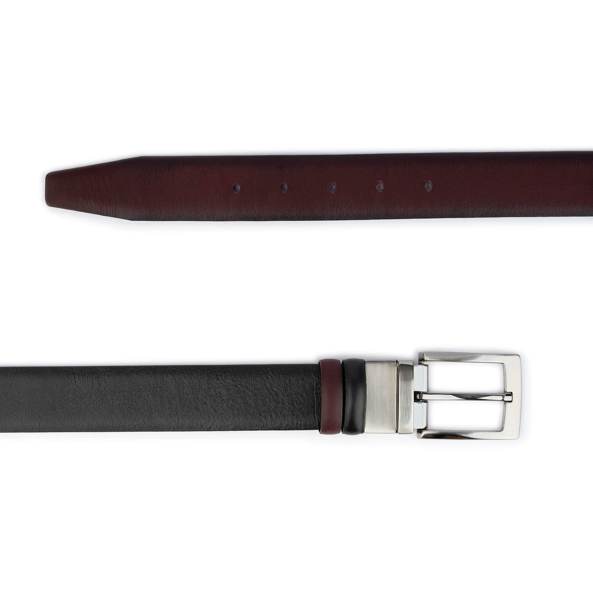 Men's Leather Reversible Belt for Suit 28 / 70 cm - Black Brown | Capo Pelle