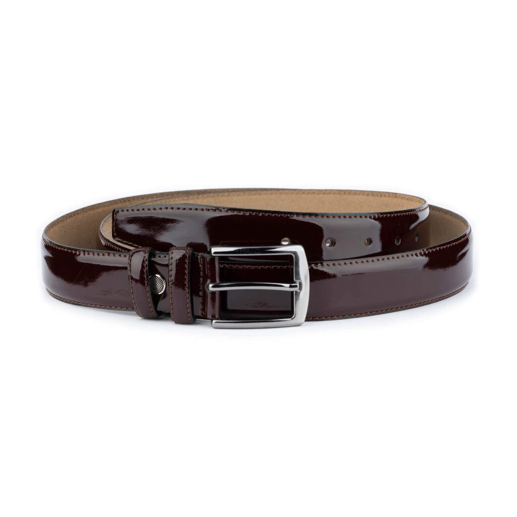 Buy Mens Burgundy Patent Leather Belt For Suit - LeatherBeltsOnline.com